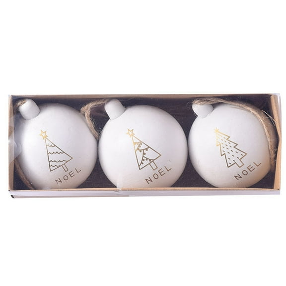 Kbndieu 3PCS Christmas Balls Ornaments Gifts Set, 60MM/2.36" Wooden Christmas Tree Decorations Shatterproof Hanging Ornaments for Wedding Christmas