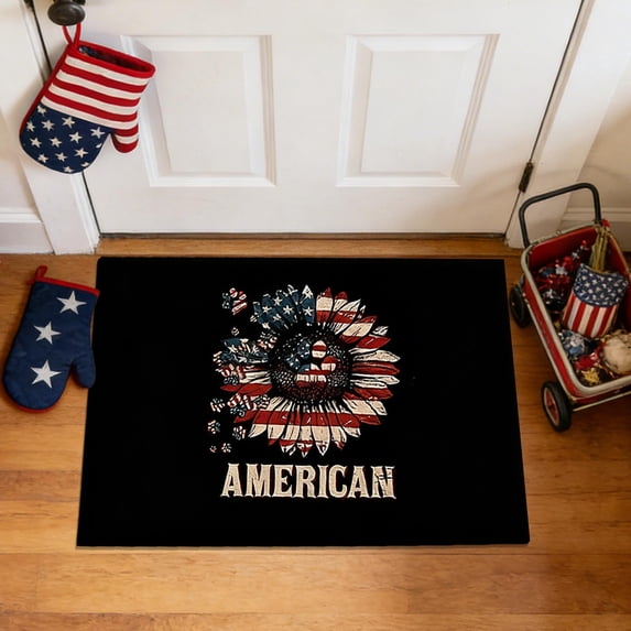 Kbndieu 4th of July Door Mat Patriotic Red White Blue American Flag Outdoor Entrance Mats Memorial Day Welcome Doormat for Front Door Nonslip Independence Day Decor for Porch Entryway