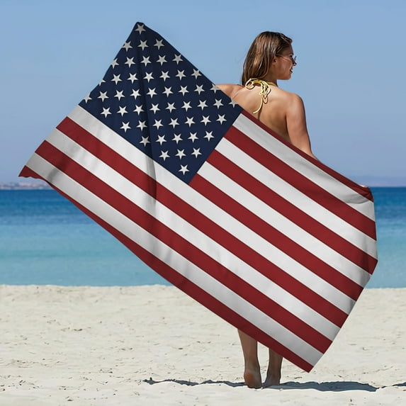 Kbndieu 4th of July Microfiber Beach Towel, Lightweight Independence Day Beach Towel Sand Free Quick Dry Absorbent Towels for Beach, Pool, Bathroom, Sport, Camping, Swimming