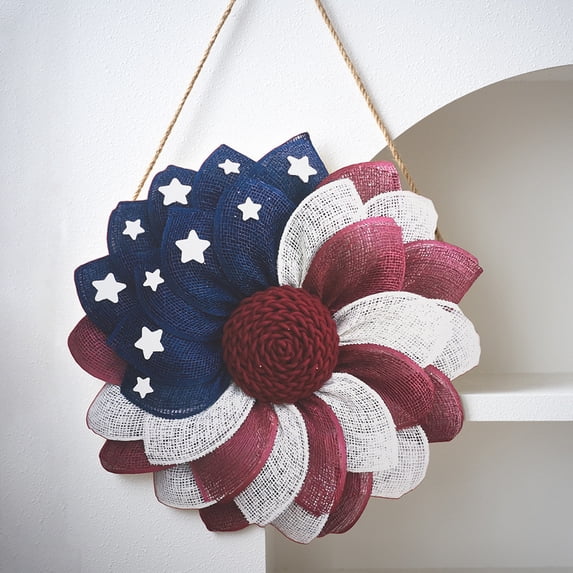 Kbndieu 4th of July Wreath for Front Door, Patriotic Spring Summer Wreath, Memorial Day Independence Day Decor, Red White and Blue Farmhouse Hanging Ornament