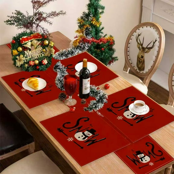 Kbndieu 5 Pcs Christmas Table Runner and Placemats Set Xmas Poinsettia Table Mat for Holiday Kitchen Dining Room Decor Party Christmas Table Decorations