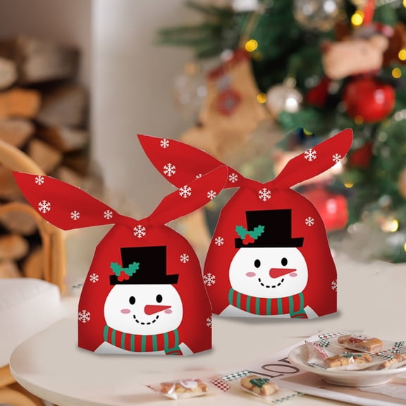 Kbndieu 50PCS Christmas Gift Bags, Candy Wrapping Bags, Cute Xmas Rabbit Ears Goodie Bags, Small Plastic Bunny Candies Bags Christmas Snack Bags for Party Supplies Favors Cookies Bags on Clearance