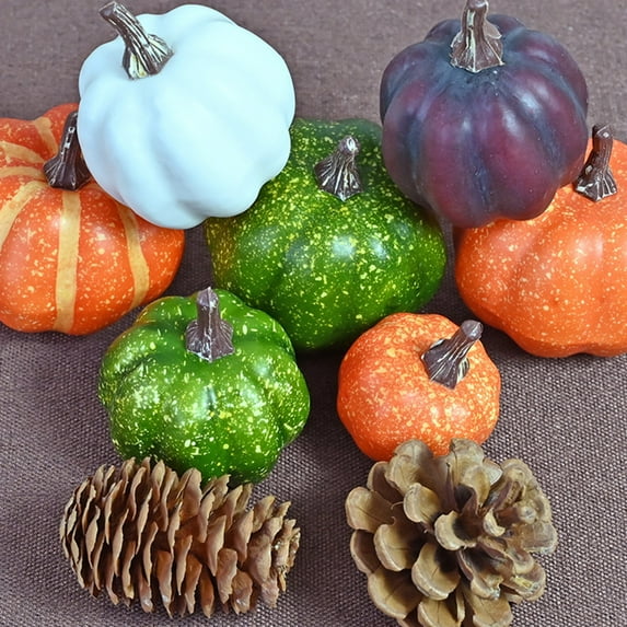 Kbndieu 6Pcs Mini Artificial Pumpkins Fall Harvest Decorations, Lifelike Simulation Realistic Pumpkins Decor Fake Fruits for Halloween Thanksgiving Party Decorations