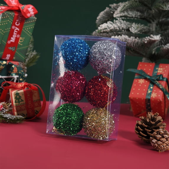 Kbndieu 6pcs Christmas Tree Ornaments Set, 2.36" Sequin Christmas Balls Decorations Ornamnets Xmas Shatterproof Foam Hanging Balls for Xmas Tree Holiday Wedding Party