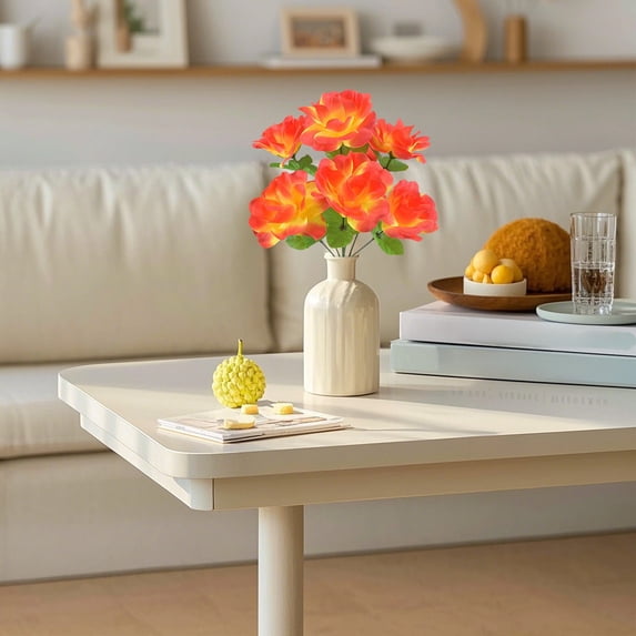 Kbndieu 7pcs Fake Roses Flowers Bouquet, Artificial Orange Roses Silk Flowers for Table Centerpieces Decor, Realistic Faux Floral Arrangements for Wedding Party Home Office Valentines Day Decor