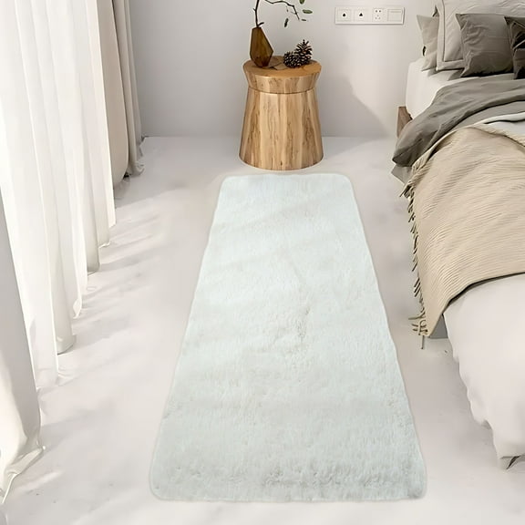 Kbndieu Area Rugs for Bedroom/Living Room, Fluffy Fuzzy Shag Rug Soft Plush Carpet, 1.6x5.2 Feet Indoor Washable Floor Rug for Room Dorm Home Decor (White)