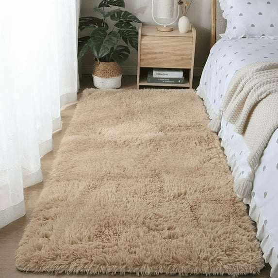 Kbndieu Area Rugs for Living Room/Bedroom, Fluffy Fuzzy Shag Rug Soft Plush Carpet, 1.6x5.2 Feet Indoor Washable Floor Rug for Room Dorm Home Decor (Khaki)