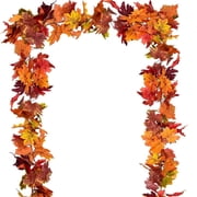 Kbndieu Artificial Fall Garland, Faux Maple Leaf Rattan Hanging Garland Fall Decorations for Home Fireplace Party Arch Halloween Thanksgiving Day Decorations