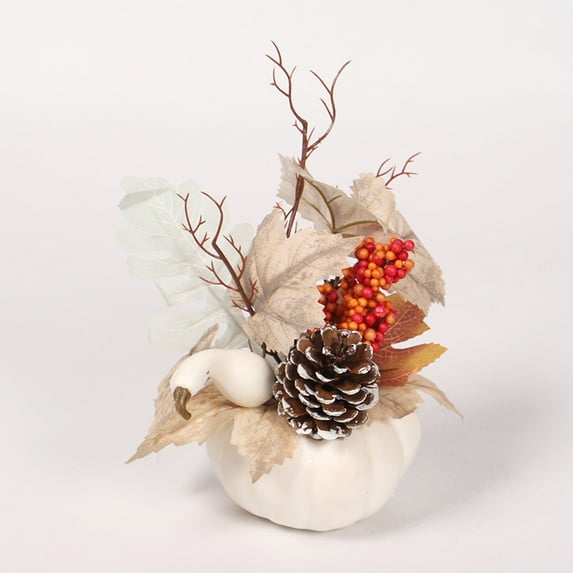 Kbndieu Artificial Pumpkin with Maple Leaves and Berries, Fall Pumpkin Decorations for Table Centerpiece, Thanksgiving and Halloween Decor Home Indoor Table