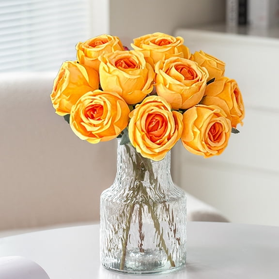 Kbndieu Artificial Yellow Roses, Artificial Flowers for Home Decor Indoor, Fake Bouquet Faux Floral Arrangements Dining Table Centerpieces for Kitchen Bridal Wedding Party Valentines Day Decorations