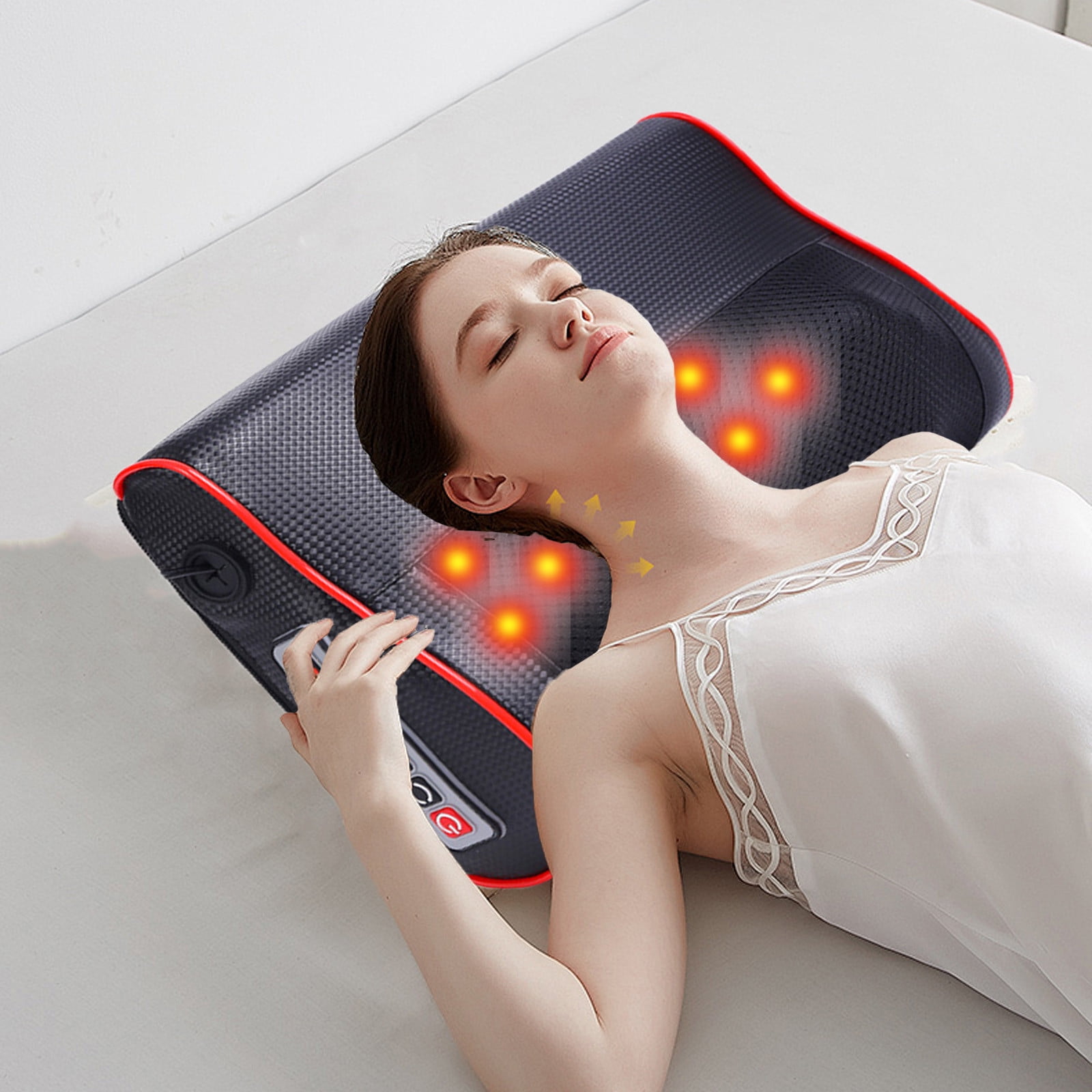 Kbndieu Back and Neck Massager with Heat, Portable Shiatsu Electric Massage Pillow for Upper and Lower Back, Neck and Shoulders, Lightweight for Home, Office, Travel (Black) on Clearance