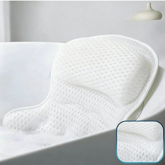 Kbndieu Bath Pillow Luxury Bathtub Pillow, Soft 4D Breathable Air Mesh Bath Pillows for Tub with 6 Strong Suction Cups, Bathroom Accessories Spa Gifts for Mom Wife Girlfriend, White
