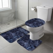 Kbndieu Bathroom Rugs Sets 3 Piece with Toilet Seat Cover, Microfiber Thick Shaggy Bath Mats Set, Absorbent Non-Slip Carpet Washable Bath Rugs for Bathroom, Tub, Shower, Dark Blue