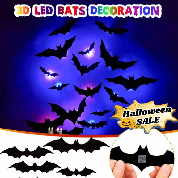 Kbndieu Bats Wall Decor, 72 Pcs 3D PVC Bat Wall Stickers Halloween Decorations for Home Window Decor Party Supplies