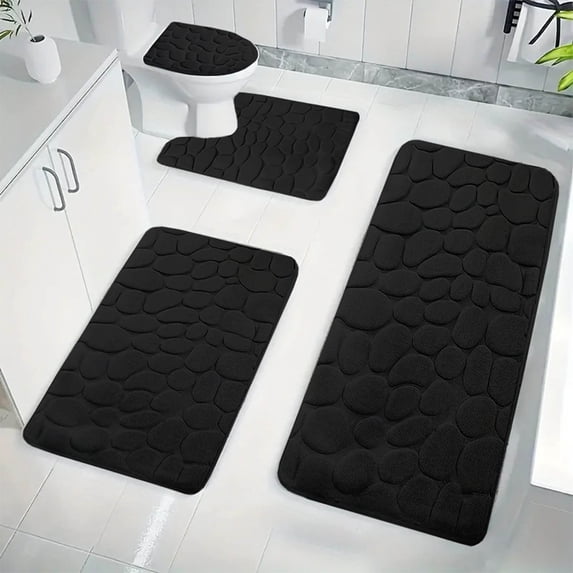 Kbndieu Black Bathroom Rugs Bath Mat Set 4 Pieces, Memory Foam Bath Mats for Bathroom, Non Slip Extra Soft Absorbent Bath Rugs, Machine Washable & Dry Toilet Shower Mat Bathroom Set on Clearance