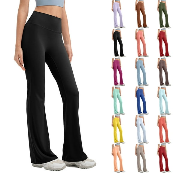 Kbndieu Black Yoga Pants Women Wide Leg Solid Color High Waist Workout Flare Leggings Work Dress Pants for Women Tummy Control