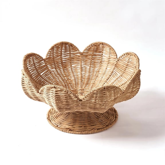 Kbndieu Bunny Easter Basket, Rattan Woven Storage Baskets Decorative Fruit Candy Bowl Food Serving Tray for Storing Easter Party Favors Gifts