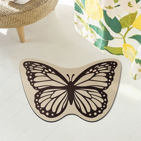 Kbndieu Butterfly Shaped Rubber Bath Mat, Non Slip Washable Bathroom Rugs, Quick Dry Bath Rugs, Machine Washable Shower Mat, Cushioned Carpet Bathmat for Bathroom Floor, Tub and Shower