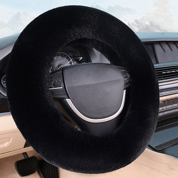 Kbndieu Car Steering Wheel Cover, Fluffy Soft Plush for Winter Warm, Fuzzy Cute Steering Wheel Protector, Universal 14-15 Inch, Elastic & Non-Slip, Lovely Decor Winter Car Accessories (Black)