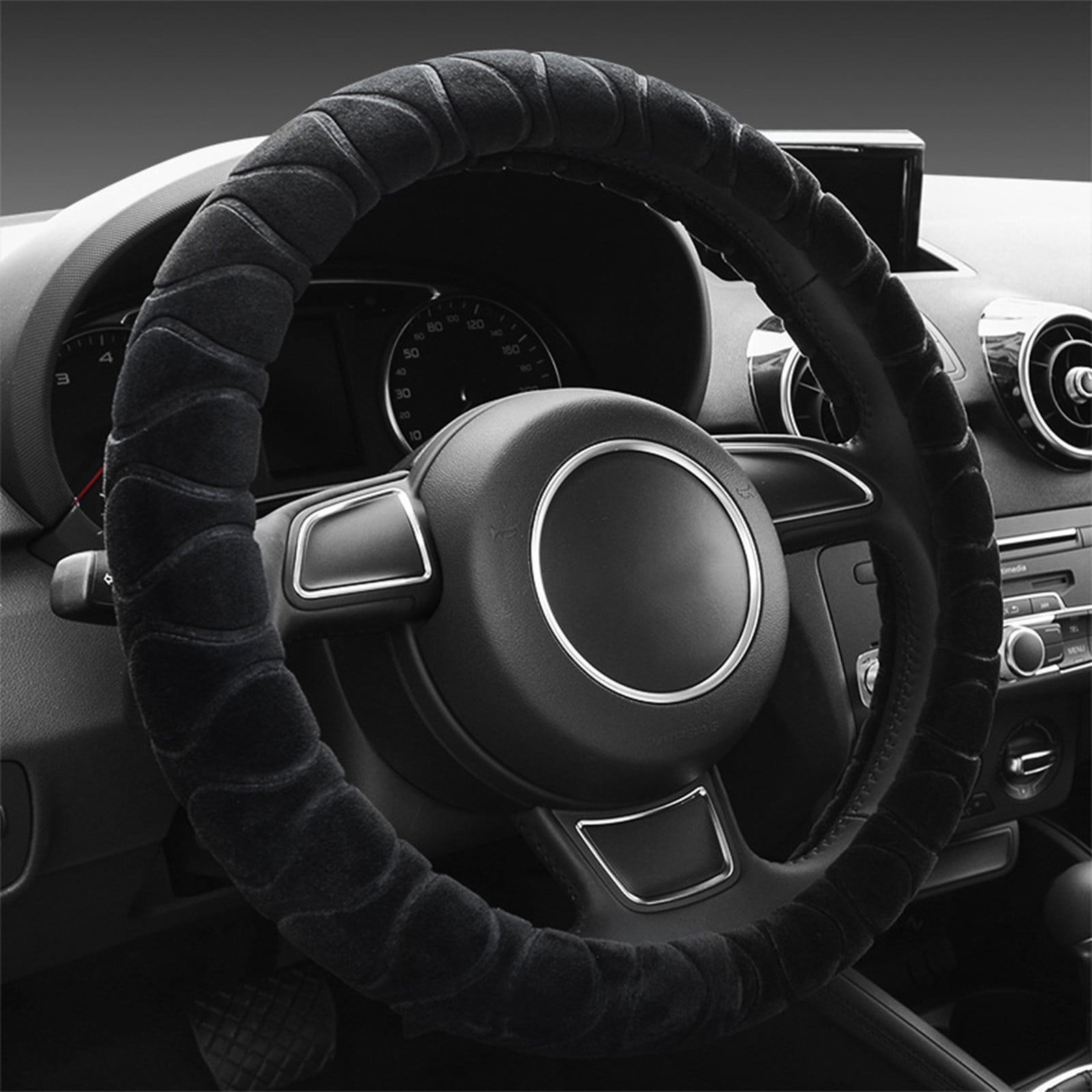 Kbndieu Car Steering Wheel Cover Women Man, Fluffy Plush for Winter Warm, Fuzzy Steering Wheel Protector, Universal 14-15 Inch, Soft & Non-Slip, Lovely Decor Winter Car Accessories (Black)