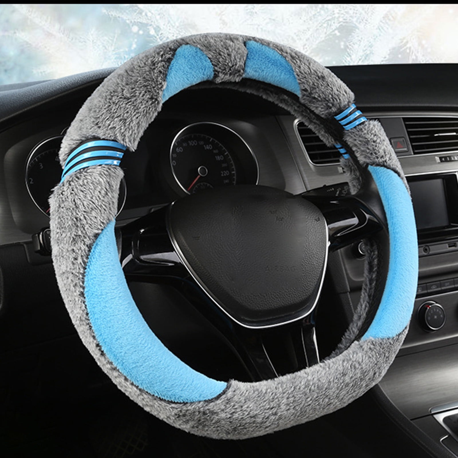 Kbndieu Car Steering Wheel Cover Women Man, Fluffy Plush for Winter Warm, Fuzzy Steering Wheel Protector, Universal 14-15 Inch, Soft & Non-Slip, Lovely Decor Winter Car Accessories (Blue)