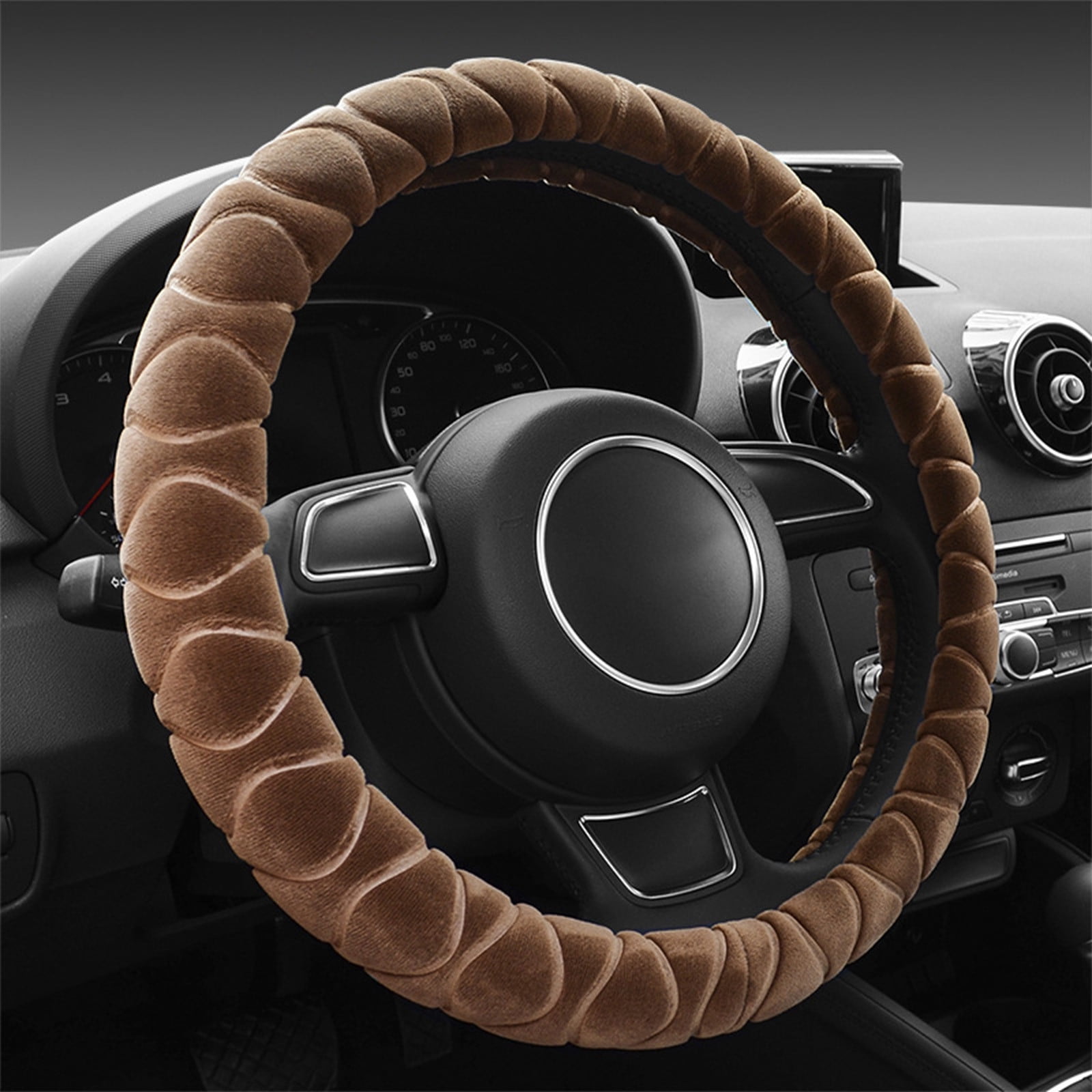 Kbndieu Car Steering Wheel Cover Women Man, Fluffy Plush for Winter Warm, Fuzzy Steering Wheel Protector, Universal 14-15 Inch, Soft & Non-Slip, Lovely Decor Winter Car Accessories (Brown)