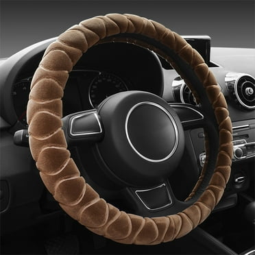 Kbndieu Car Steering Wheel Cover Women Man, Fluffy Plush for Winter Warm, Fuzzy Steering Wheel Protector, Universal 14-15 Inch, Soft & Non-Slip, Lovely Decor Winter Car Accessories (Brown)