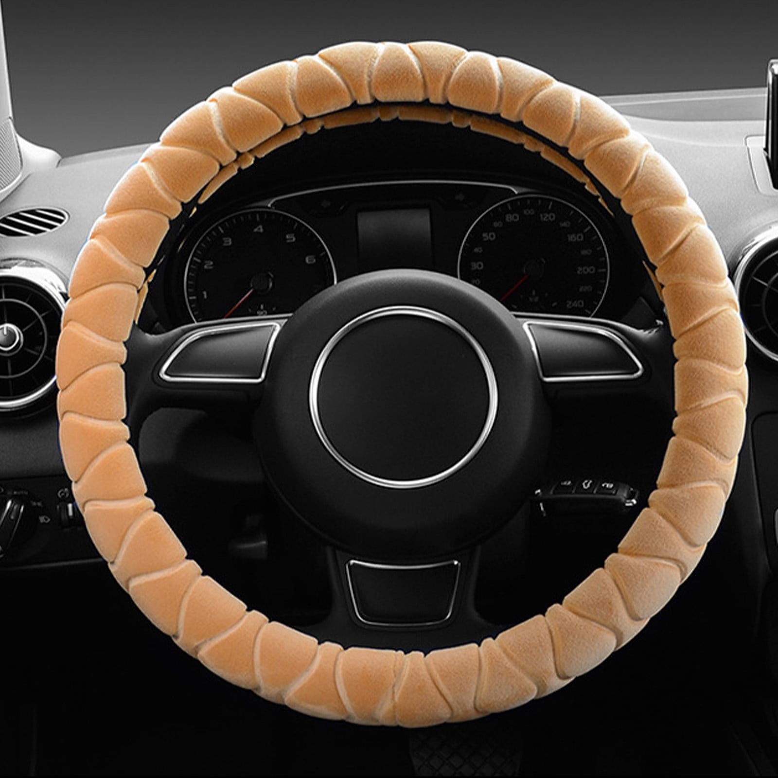 Kbndieu Car Steering Wheel Cover Women Man, Fluffy Plush for Winter Warm, Fuzzy Steering Wheel Protector, Universal 14-15 Inch, Soft & Non-Slip, Lovely Decor Winter Car Accessories (Beige)