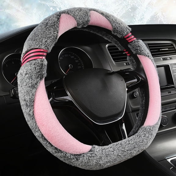Kbndieu Car Steering Wheel Cover Women Man, Fluffy Plush for Winter Warm, Fuzzy Steering Wheel Protector, Universal 14-15 Inch, Soft & Non-Slip, Lovely Decor Winter Car Accessories (Pink)