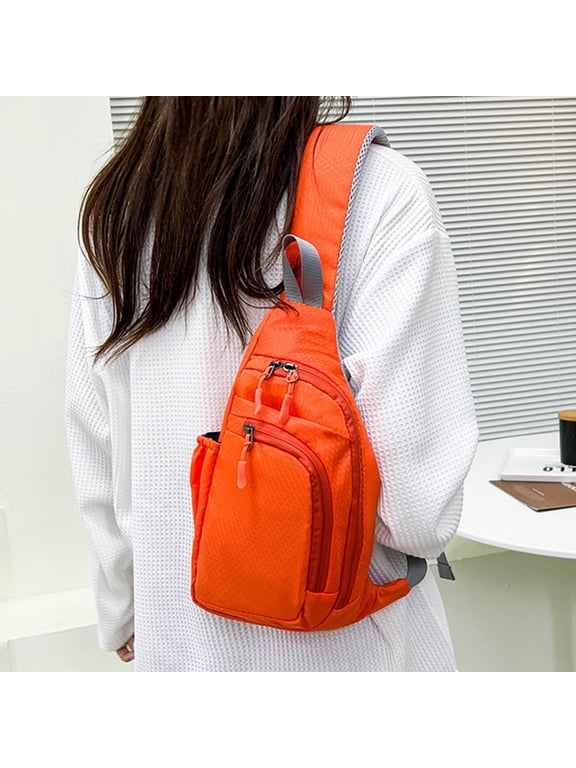 Chest Crossbody Sling Backpack Bag Travel Bike Gym Daypack for Women Men, Multipurpose Trendy Cross Body Chest Bag, Orange on Clearance