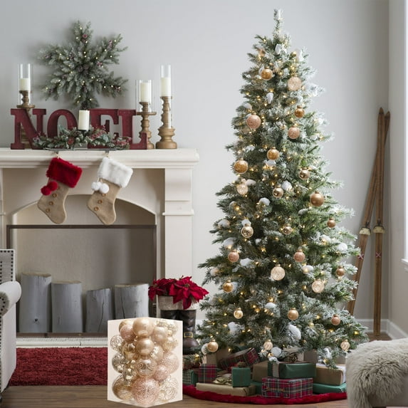 Kbndieu Christmas Balls Ornaments for Xmas Tree, 30Pcs Rose Gold Shatterproof Christmas Tree Decorations Set Plastic Xmas Hanging Balls for Wreath Garland Holiday Indoor Party