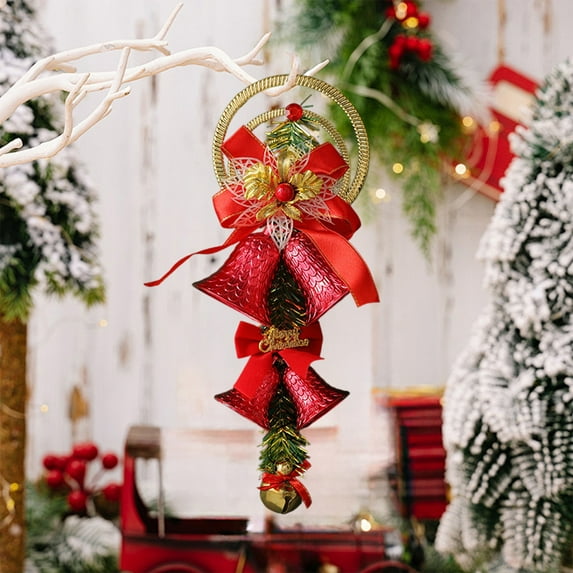 Kbndieu Christmas Bells Christmas Tree Hanging Ornaments with Bow, Christmas Tree Decorations Christmas Gifts (Red)