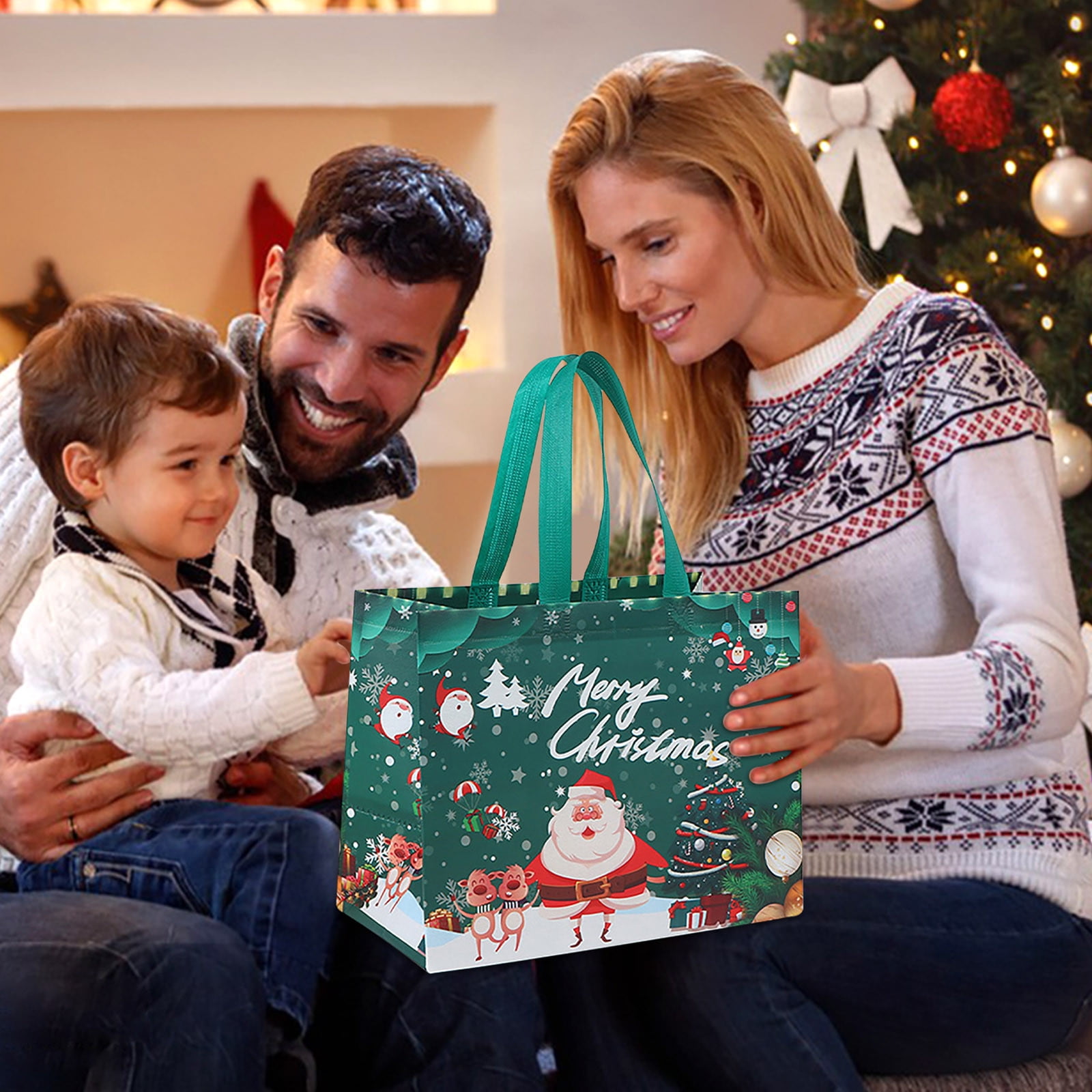 4 Pack Christmas Reusable Grocery Bag,Large Tote Bag With Handle, Gift - View #2