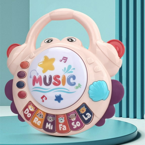 Kbndieu Christmas Gifts for Grandkids, Baby Piano Toys 6-12 Months, Musical Early Learning Toy Crab Piano Keyboard Toys Music Infant Toys Birthday Gifts for 1 Year Old Boys Girls, Pink