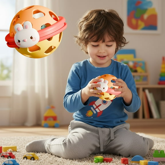 Kbndieu Christmas Gifts for Grandkids, Baby Rattle 0-6 Months, Newborn Rattles Toys Early Developmental Hand Grip Toys for Infants Baby Girls Boys Gift, Yellow