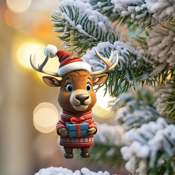 Kbndieu Christmas Ornaments for Tree, Acrylic Reindeer Pendant Christmas Tree Hanging Ornaments Decorations Christmas Gifts