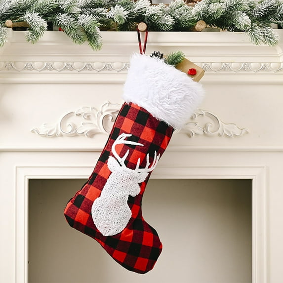 Kbndieu Christmas Stockings, Black and Red Plaid Christmas Stockings Christmas Gifts for Family Kids, Christmas Decorations for Mantels, Fireplace, Christmas Tree Ornaments