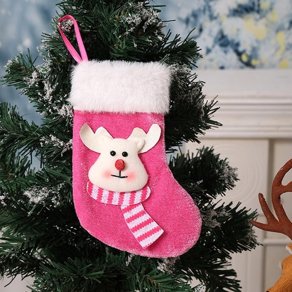 Kbndieu Christmas Stockings, Classic Pink Knitted Christmas Stockings Santa, Snowman, Reindeer Xmas Character for Mantels, Fireplace, Christmas Tree, Holiday Party Decorations
