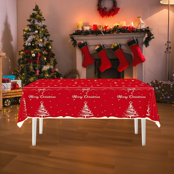 Kbndieu Christmas Tablecloth Rectangular Red Waterproof Christmas Table Cloth Washable Seasonal Table Cover Winter Farmhouse Table Decorations for Dining/Parties/Holiday