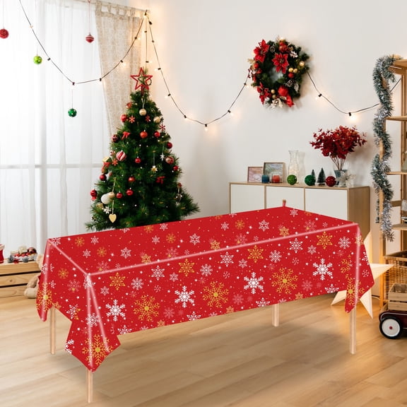 Kbndieu Christmas Tablecloth Rectangular Winter Waterproof Christmas Table Cloths Washable Seasonal Farmhouse Table Cover and Snowflake for Kitchen Dining Parties Christmas Table Decorations