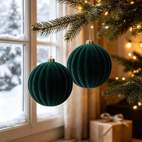 Kbndieu Christmas Tree Ornaments Velvet Ball, 150mm/5.91" Large Flocked Christmas Balls for Christmas Tree Decorations, Xmas Decorative Hanging Ornaments for Home Holiday Decor, Green
