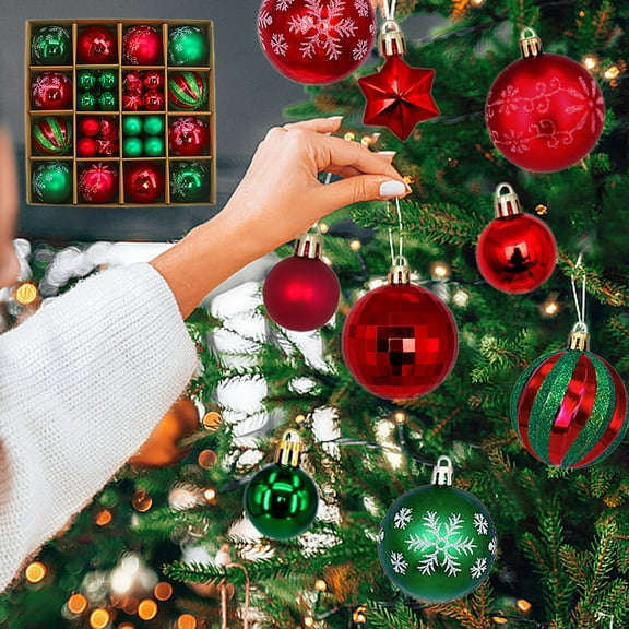Kbndieu Christmas Tree Balls Ornaments Set, 44Pcs Colored Shatterproof Christmas Ornaments for Xmas Tree Decorations, Christmas Hanging Ornaments for Holiday Wedding Party