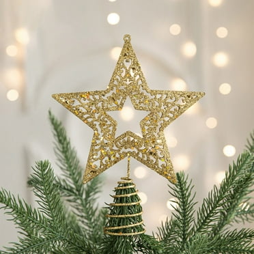 Kbndieu Christmas Tree Topper, Xmas Glitter Gold Hollow Star Treetop with Built-In Soft Glowing Lights, Topper for Christmas Tree Decorations, Christmas Decorations Clearance