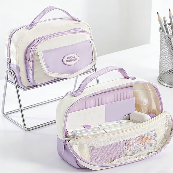 Kbndieu Cute Pencil Case, Pencil Pouch with Zipper & Handle, Pen Bag Pouch Marker Organizer Wide Opening, Makeup Bag