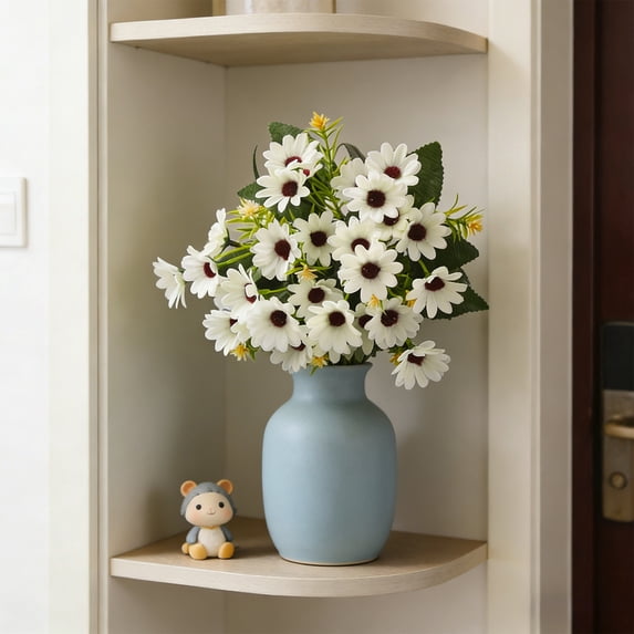 Kbndieu Daisy Artificial Flowers, Real Touch Lifelike Daisy Flowers, Silk Floral Arrangements Faux Flowers Plant Wedding Bride Bouquets for Vase Table Centerpieces Summer Spring Decor (White)