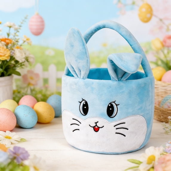Kbndieu Easter Basket, Bunny Easter Baskets for Kids Boys Girls, Egg Hunting Easter Bucket with Cute Rabbit Ears, Easter Tote Bags for Easter Decorations Candy Gifts Toy Storage