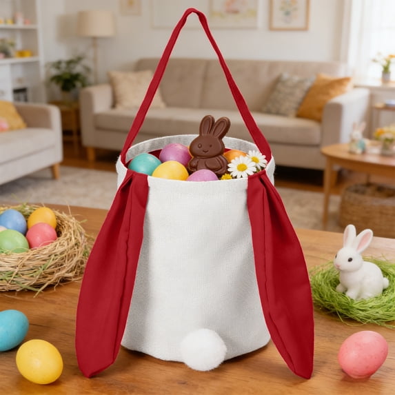Kbndieu Easter Basket Egg Buckets for Kids, Bunny Tote Bag with Long Rabbit Ears, Egg Hunt Basket for Easter Decorations Candy Gifts Toy Storage