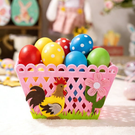 Kbndieu Easter Basket Egg Hunting Easter Felts Basket Easter Candy Bucket Easter Party Gifts for Kids Boys and Girls, Pink