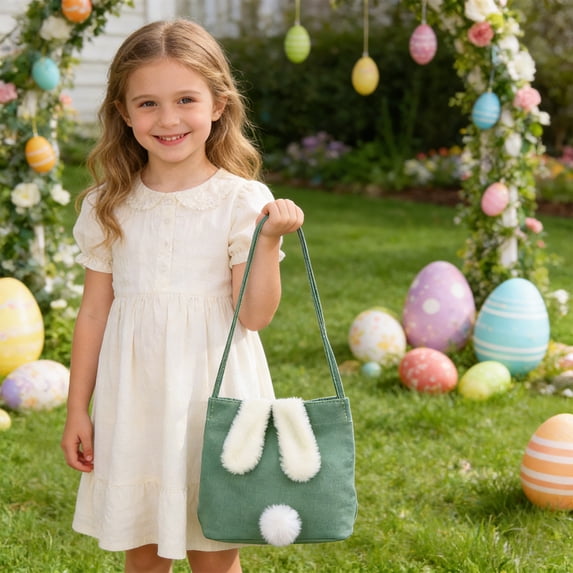 Kbndieu Easter Bunny Basket Cross Body Bags for Kids Boys Girls with Cute Rabbit Ears, Bunny Rabbit Easter Sling Bags for Easter Egg Hunts Party Favor Decorations Candy Gifts