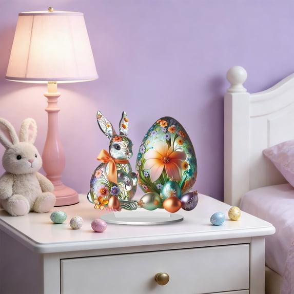 Kbndieu Easter Decorations for Home Farmhouse Spring Easter Table Centerpieces 2D Acrylic Easter Table Decor for Indoor Home Party Spring Easter Tabletop Decoration Easter Gifts
